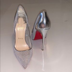 Christian Louboutin silver fishnet pumps